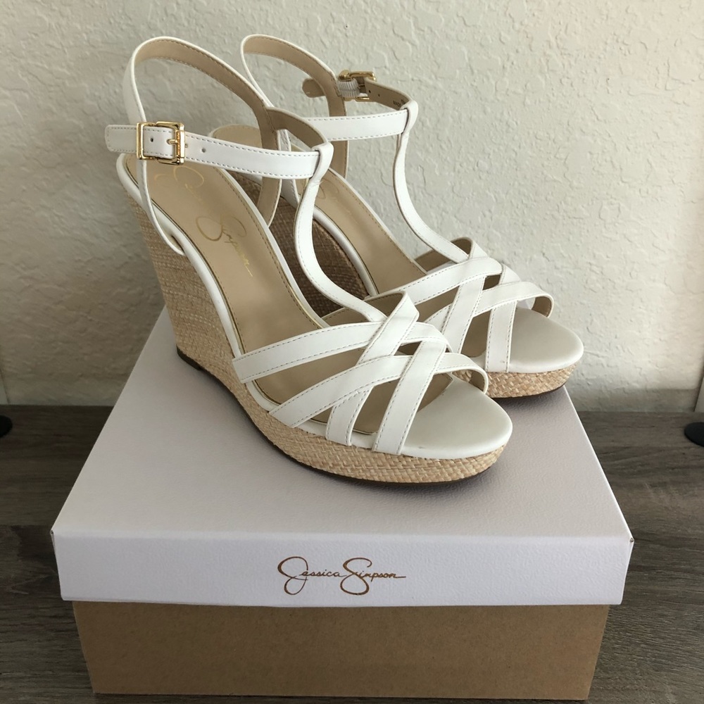 NEW Jessica Simpson White Wedges / Heels Size 10